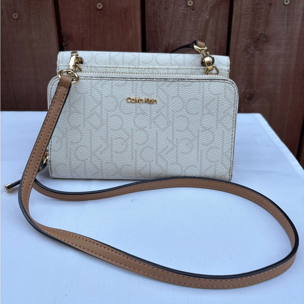 Calvin Klein White and Tan Crossbody Bag